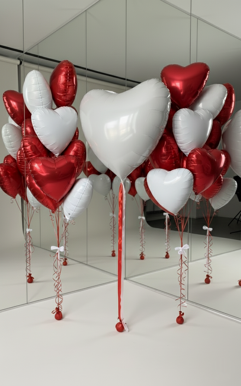 Мікс сердець білий-червоний 45 см і велике біле серце 90 см