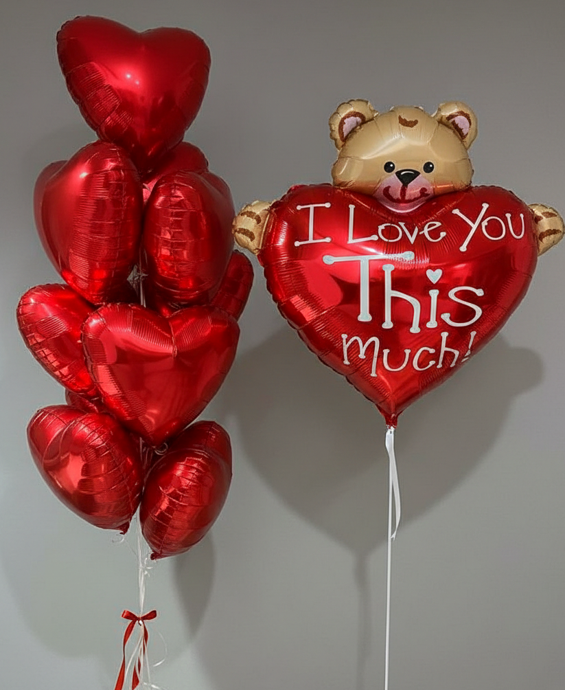 Фольговане серце з ведмедиком 80см (1шт)